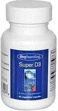 A Bottle of Super D3 Vitamin Supplement, Showcasing Its Label and Design, Placed on a Clean, Neutral Background.
