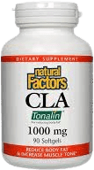 A Bottle of Natural Factors Cla Formula 1000 MG, Showcasing the Product Label and Its Dietary Supplement Features.